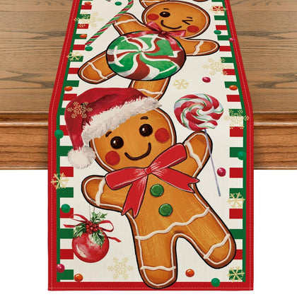 Artoid Mode Gingerbread Candy Cane Christmas Table Runner, Seasonal Winter Kitchen Dining Table Decoration for Home Party Decor 13x72 Inch