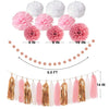 OuMuaMua Pink Rose Gold Birthday Party Decorations Set, Rose Gold Glittery Happy Birthday banner, Tissue Paper Pom, Circle Dots Garland and Tassel Garland for Birthday Party Decorations