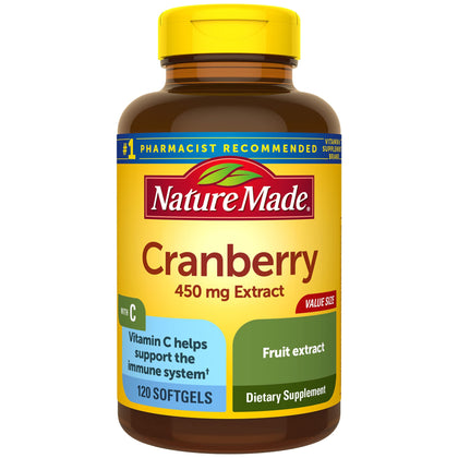 Nature Made Cranberry with Vitamin C, Dietary Supplement for Immune and Antioxidant Support, 120 Softgels, 60 Day Supply