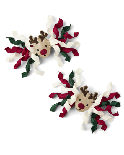 Gymboree,Toddler and Baby Snap Clip 2-Pack Hair Accessories,Reindeers,One Size