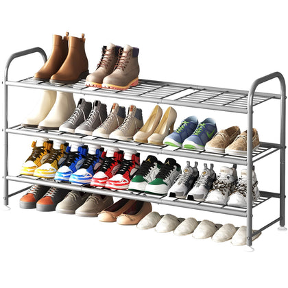 LINZINAR Shoe Rack 3 Tier Storage Organizer for Closet Entryway Metal Grey