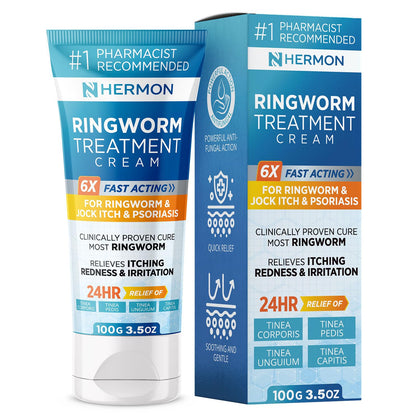 Hermon Powerful Antifungal Ringworm Cream - Effective Treatment for Stubborn Ringworm, Jock Itch, Eczema, Tinea Versicolor, Athlete's Foot - for Adults and Kids - 100ml