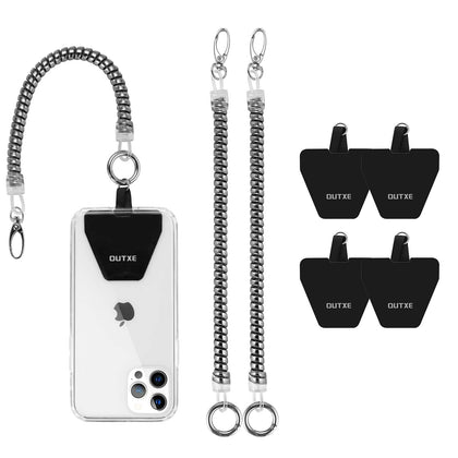 OUTXE Phone Lanyard Tether with 4 Patch- 2× Phone Tether, 4× Phone Patch with Adhesive, Compatible with Smartphone- Silver
