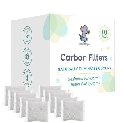LittleWhispers Diaper Pail Odor Absorber Carbon Filter Refills - 10 Pack - Compatible with Diaper Genie Systems