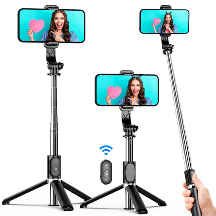 Selfie Stick Tripod, All in One Extendable & Portable Selfie Stick with Wireless Remote Compatible with iPhone 14 13 12 11 pro Xs Max Xr X 8 7, Galaxy Note10/S20/S10/OnePlus 9/9 PRO etc