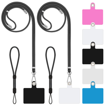 Lousrnman Cell Phone Lanyard, Universal 2× Crossbody Lanyard for Women, 2× Wrist Phone Strap and 5× Connectors Compatible with Most Phones (Black Black)