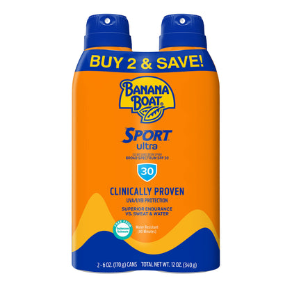 Banana Boat Sport Ultra SPF 30 Sunscreen Spray | SPF 30, Spray On Sunscreen, Water Resistant Sunscreen, Oxybenzone Free Sunscreen Pack SPF 30, 6oz each Twin Pack