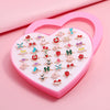 Fineder 36pcs Little Girl Adjustable Rings in Box, Children Kids Jewelry Rings Set with Heart Shape Display Case, Girl Pretend Play and Dress up Rings, Christmas gift for Kids