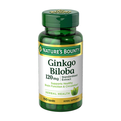 Nature's Bounty Ginkgo Biloba Capsules 120mg, Memory Support Supplement, Supports Brain Function and Mental Alertness, 100 Capsules