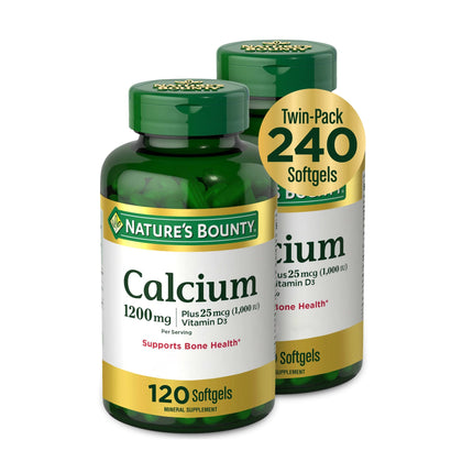 Nature's Bounty Calcium Plus 1000 IU Vitamin D3, Immune Support & Bone Health, Softgels, 120 Ct (2-Pack)