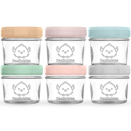 KeaBabies 6-Pack Glass Baby Food Containers - 4 oz Leak-Proof, Microwavable, Glass Baby Food Jars - Baby Food Storage Containers - Baby Bullet Jars with Lids, Freezer Safe (Musk Dusk)