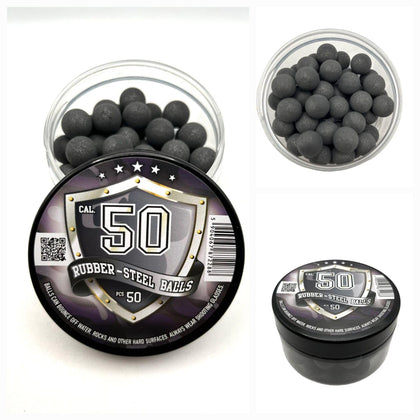 50 x Premium Quality Hard Rubber Steel Balls 2.7 Grams Heavy Reusable Projectiles Paintballs Reballs Powerballs for Training Home and Self Defense Pistols in 50 Caliber