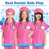 Doctor Costume for Kids Nurse Scrubs: Surgical Doctor Outfit with Lab Coat Carrying Bag Stethoscope for Career Day Cosplay (Pink, 130 (7-8 years))