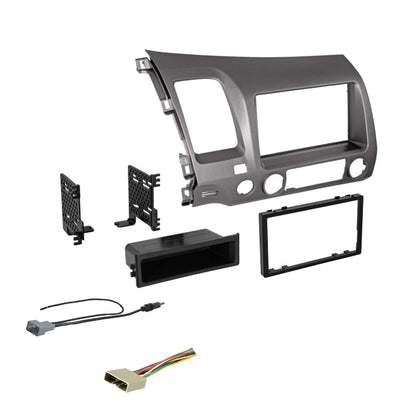 Double DIN Dash Kit for 2006-2011 Honda Civic with Antenna Adapter & Harness (Metallic Taupe) | Compatible with All Trim Levels