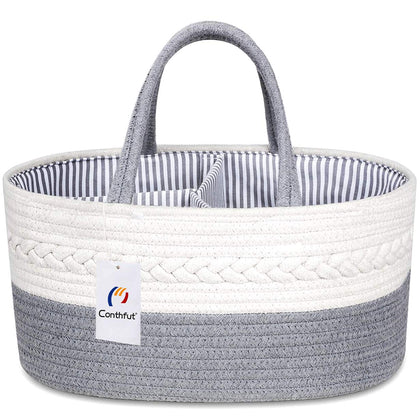 Conthfut Baby Diaper Caddy Organizer 100% Cotton Rope Nursery Storage Bin for Boys and Girls Large Tote Bag & Car Organizer with Removable Inserts Baby Shower Basket