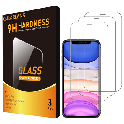 Qularlans 3 Pack Screen Protector for iPhone 11/XR 6.1 Inch, 9H Hardness Shock Resistant Tempered Glass HD Ultra Clear
