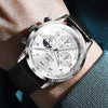 OLEVS Dress Watch for Men Leather Moon Phase Chronograph Luxury Analog Quartz Watch Business Calendar Luminous Waterproof Mens Watches Black White