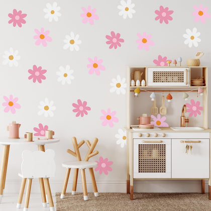 BBTO Daisy Wall Decal Flower Vinyl Wall Decals Daisy Decals Floral Decals Peel and Stick Daisy Stickers for Kids Nursery Wall Art Bedroom Living Room (Elegant Color,Simple Style)