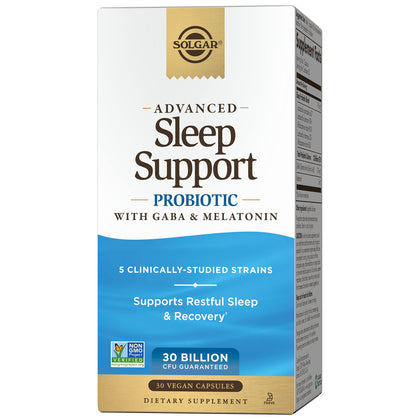 Solgar Advanced Sleep Support Probiotic with GABA & Melatonin, 30 Vegan Capsules - 30 Billion CFU - 5 Clinically-Studied Strains - Support for Restful Sleep & Recovery - Non-GMO & Vegan, 30 Servings