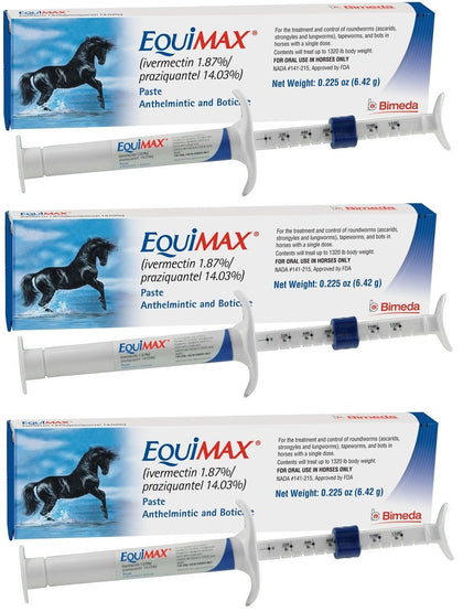 (3 Pack) Bimeda Equimax Horse Wormer Ivermectin 1.87 Percent and Praziquantel 14.03Percent Paste Tube