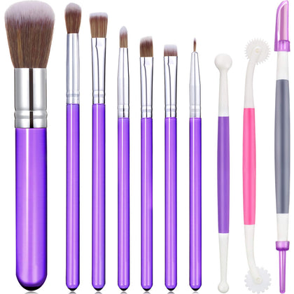 10 Pieces Cake Baking Brushes Food Paint Brush for Chocolate Sugar Cookie Decoration Brushes Set Cookie Decorating Supplies with Fondant and Gum Paste Tool (Purple)