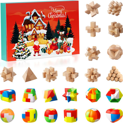 Advent Calendar 2023,Christmas Countdown Calendar Gift Box with 24 Brain Teaser Puzzles Toys for Xmas Countdown,Holiday,Kids,Teens,Adults Challenge