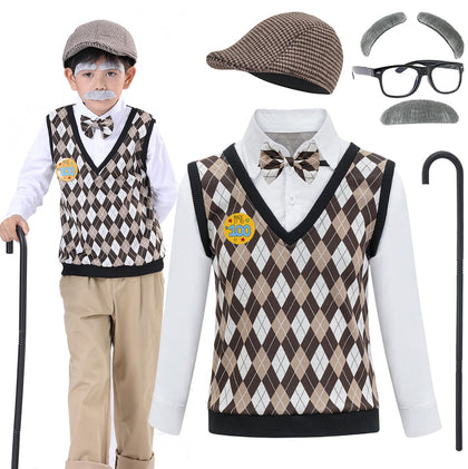 ZeroShop 100 Days of School Old Man Costume for Boys Grandpa Old Person Sweater Vest for Kids,8