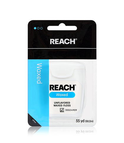 Reach Waxed Dental Floss | Effective Plaque Removal, Extra Wide Cleaning Surface | Shred Resistance & Tension, Slides Smoothly & Easily, PFAS Free | Unflavored, 55 Yards, 1 Pack