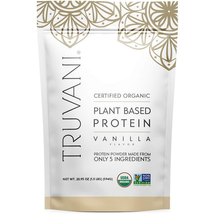 Truvani Organic Vegan Protein Powder, Organic Pea Protein Powder, Vegan, Non GMO, Gluten/Diary Free, Vanilla, 20.9oz (1pk, 20 Servings)