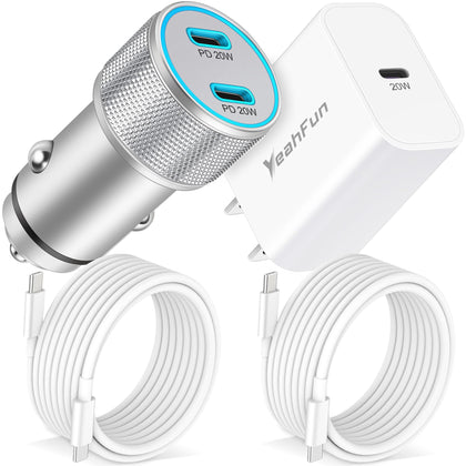 iPhone 15 Car Charger USB C, 40W Dual Port USB C Car Charger Adapter + 2X 6FT USB C to C Cable Cord + 20W PD Fast Charging USBC Block Phone Car Charger for iPhone 15, 15 Pro Max, 15 Plus, iPad