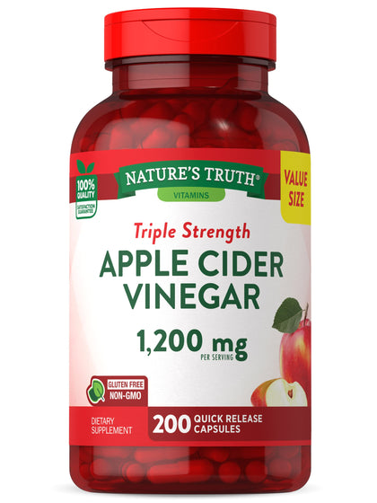Nature's Truth Apple Cider Vinegar Capsules | 1200mg | 200 Pills | Extra Strength | Value Size | Non-GMO, Gluten Free Supplement