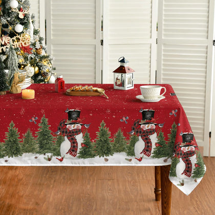 Horaldaily Christmas Tablecloth 60×84 Inch, Winter Snowman Trees Red Washable Table Cover for Party Picnic Dinner Decor