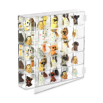 Ikee Design Mountable 25 Compartments Acrylic Display Case Cabinet Stand with Mirrored Back - Display Shelves for Collectibles, Gemstone and Figures, 10.7 W x 2 D x 10.5 H in