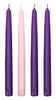 Elite Christmas Products Advent Candle Set. Made in The USA Self Fitting End. Premium Hand Dipped Candles, Dripless, 4 Pack - 3 Purple, 1 Pink