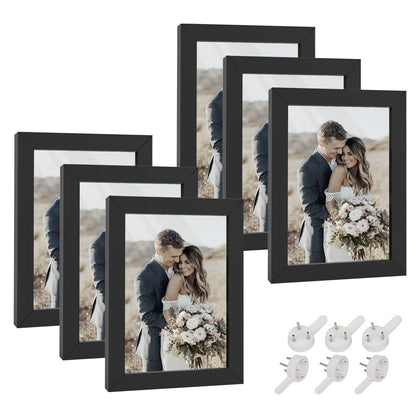 HappyHapi 4x6 Picture Frame, 6 Pack Wooden Photo Picture Frames Black Photo Frames Tabletop or Wall Display Decoration for Photos Paintings, Landscapes, Artwork