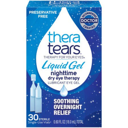 TheraTears Liquid Gel Nighttime Lubricating Eye Drops for Dry Eyes, Single-Use Vials, 30 Count