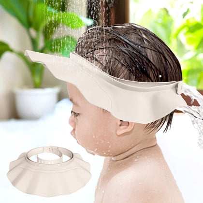 Baby Shower Cap Bathing Cap Safe Silicone Protection Bath Cap Soft Adjustable Visor Hat for Protector Head Eye Ear Shampoo Caps for Toddler,Baby, Kids,Children, Ivory - White