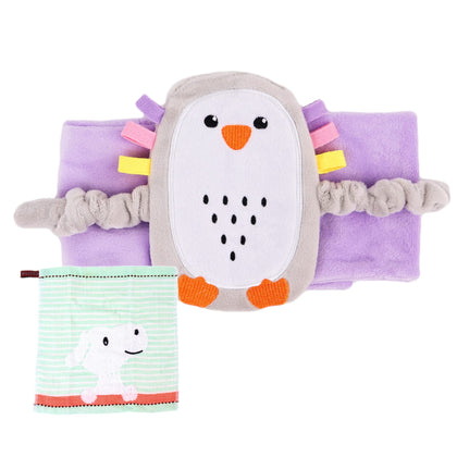 Superse Colic and Gas Relief for Newborns - Colic Calm Baby Heating Pad Belly Band for Upset Stomach and Baby Reflux - Warm Aroma Stomach Band for Fussy Infant Gas with Washcloth (Purple Penguin)