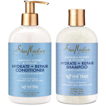 SheaMoisture Hydrate & Repair conditioner For Damaged Hair Manuka Honey & Yogurt Shea Butter Shampoo and Conditioner 13 Fl.oz
