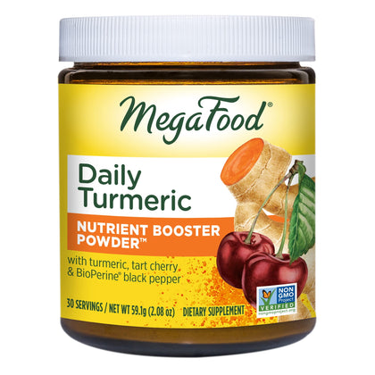 MegaFood Daily Turmeric Nutrient Booster Powder - Turmeric Supplement -with Black Pepper Extract, Tart Cherry & Vitamin C - Vegan - Made Without 9 Food Allergens - 2.08 Oz (30 Servings)