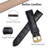 WOCCI 14mm Watch Band, Italian Leather, Embossed Alligator Grain, Gold Buckle (Black)