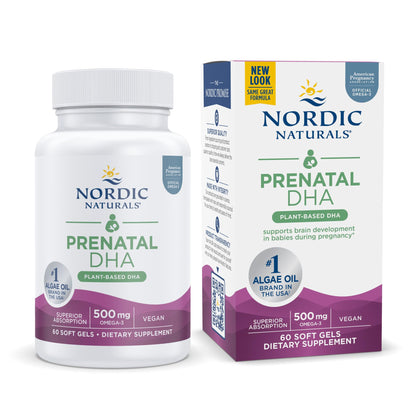 Nordic Naturals Vegan Prenatal DHA, Unflavored - 60 Soft Gels - 500 mg Plant-Based DHA - Supports Brain Development in Babies & Healthy Pregnancy - Non-GMO - 30 Servings