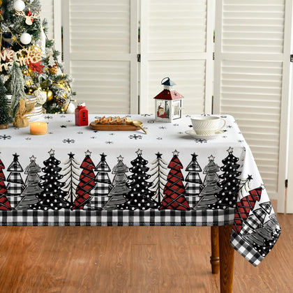 Horaldaily Christmas Tablecloth 60×84 Inch Rectangular, Christmas Trees Buffalo Plaid Black Washable Table Cover for Party Picnic Dinner Decor