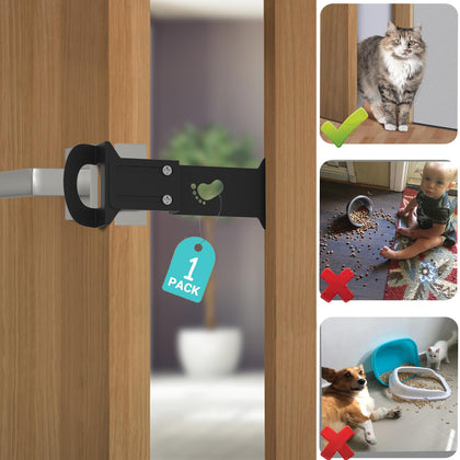 Huaodor Cat Door Latch and Holder - Metal Adjustable Cat Door Stopper - Strong and Portable Door Prop - Keep Dog Out of Litter Box & Cat Feeder - No Measuring, Easy to Install
