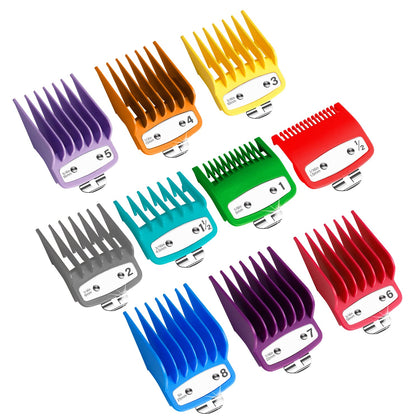 Professional Hair Clipper Guards Guides 10 Pcs Coded Cutting Guides #3170-400- 1/8 to 1 fits for All Wahl Clippers(Multicolor-10 Pcs)