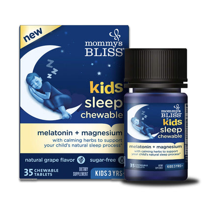 Mommy's Bliss Kids Sleep Chewable Tablets, Contains Melatonin, Magnesium & Calming Herbs, Natural Sleep Aid, Grape Flavor, Sugar Free, Age 3+ (35 Servings), 35 Count (Pack of 1)