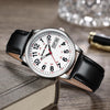 GOLDEN HOUR Easy Read Analog Quartz Watch for Men and Women with Black Leather Strap and Glow Dial in Silver