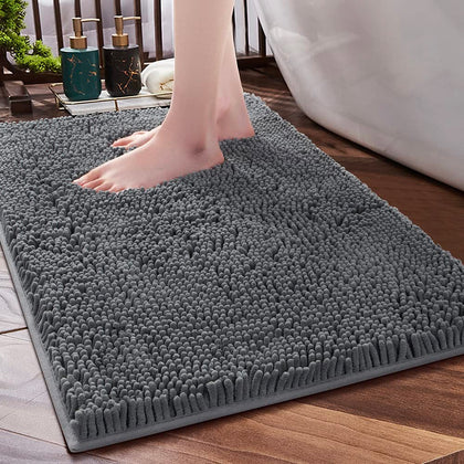 SONORO KATE Bathroom Rug,Non-Slip Bath Mat,Soft Cozy Shaggy Thick Bath Rugs for Bathroom,Plush Rugs for Bathtubs,Water Absorbent Rain Showers and Under The Sink (Dark Grey, 32