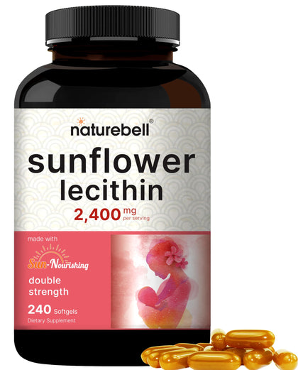 NatureBell Sunflower Lecithin 2,400mg, 4 Months Supply, 240 Softgels | Infused with Non-GMO Sunflower Seed Oil - Rich in Phosphatidyl Choline - No Soy, No Gluten