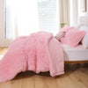 Smoofy Faux Fur Pink Comforter Set Queen Size 3Pcs Fluffy Fuzzy Plush Comforter Set Cute Soft Shaggy Velvet Double-Sided Bedding Set (1 Faux Fur Comforter + 2 Faux Fur Pillowcases)